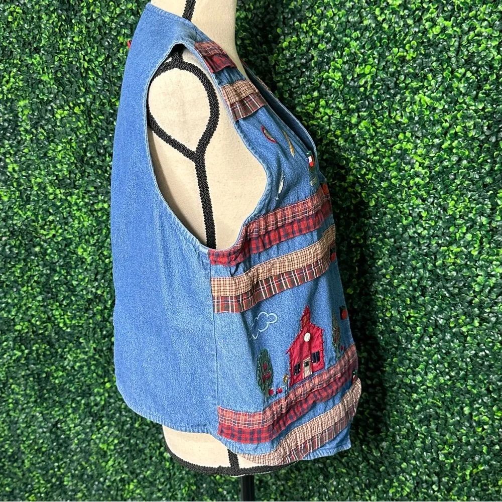 Vtg. Bobbie Brooks Blue Denim School Vest Patchwork Sz L - Picture 6 of 9